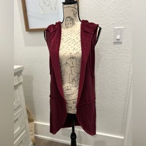 Maroon hooded faux fur lined vest